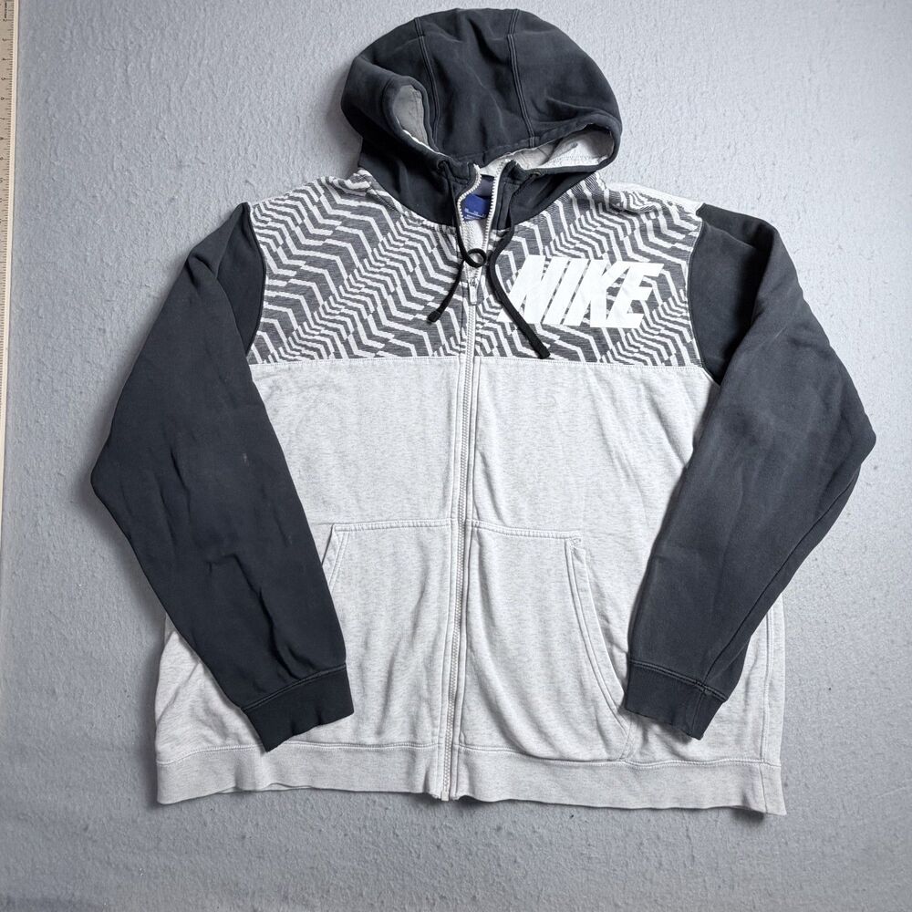 NIKE Men's Full Zip Gray Black Hoodie XXL Casual Older Thick Chunky Outdoor